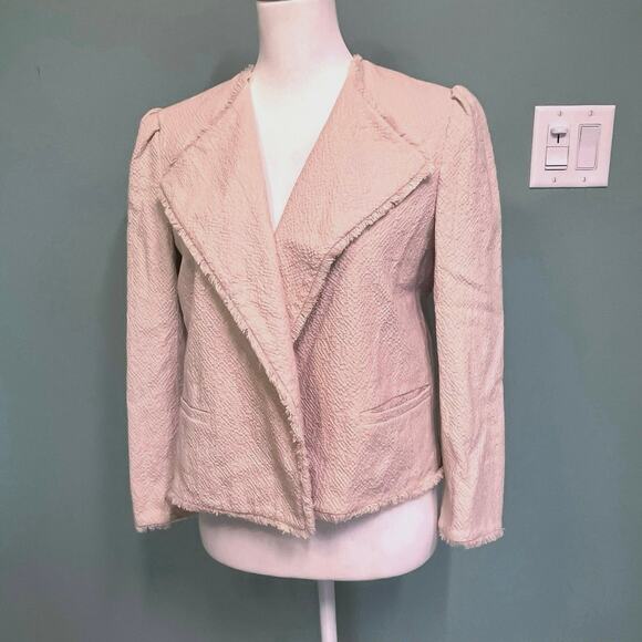 Ann Taylor Textured Drape Front Jacket Fringe Edge Blazer Beige Size 6 neutral - Picture 2 of 7